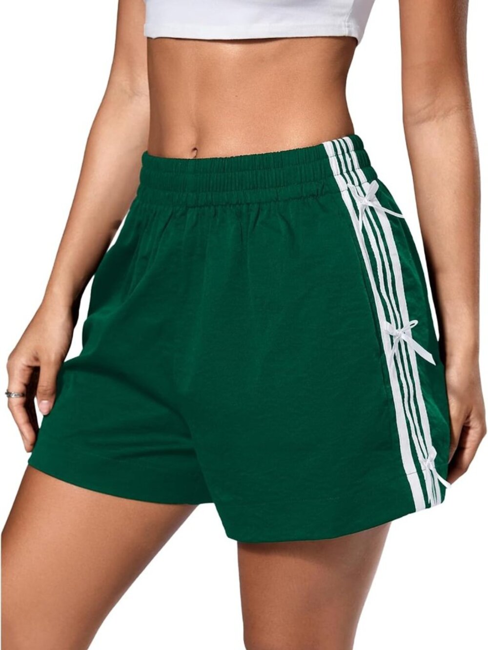 Y2K Wide Leg Athletic Gym Shorts with Bow & Stripes | Trendy Track Bottoms
